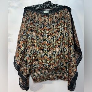 Floral flowy silky gold top